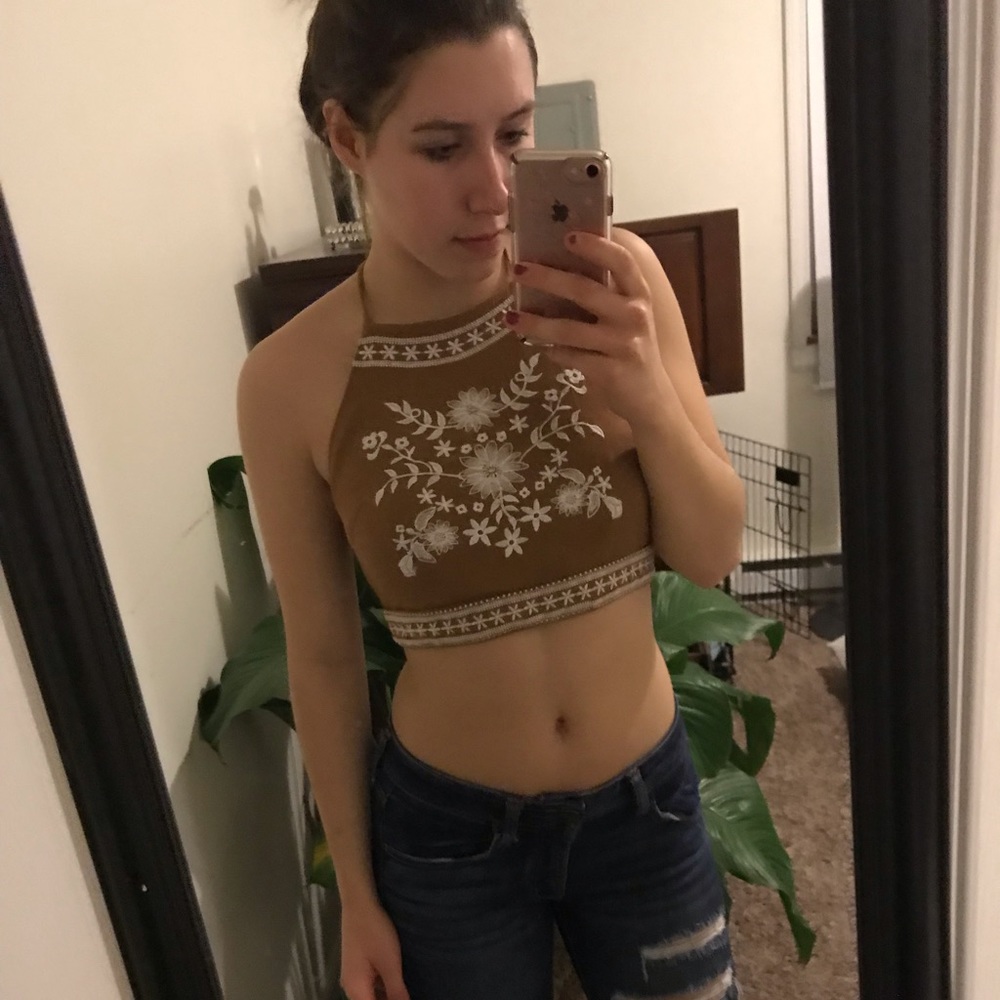 boho embroidered crop top with open tie back